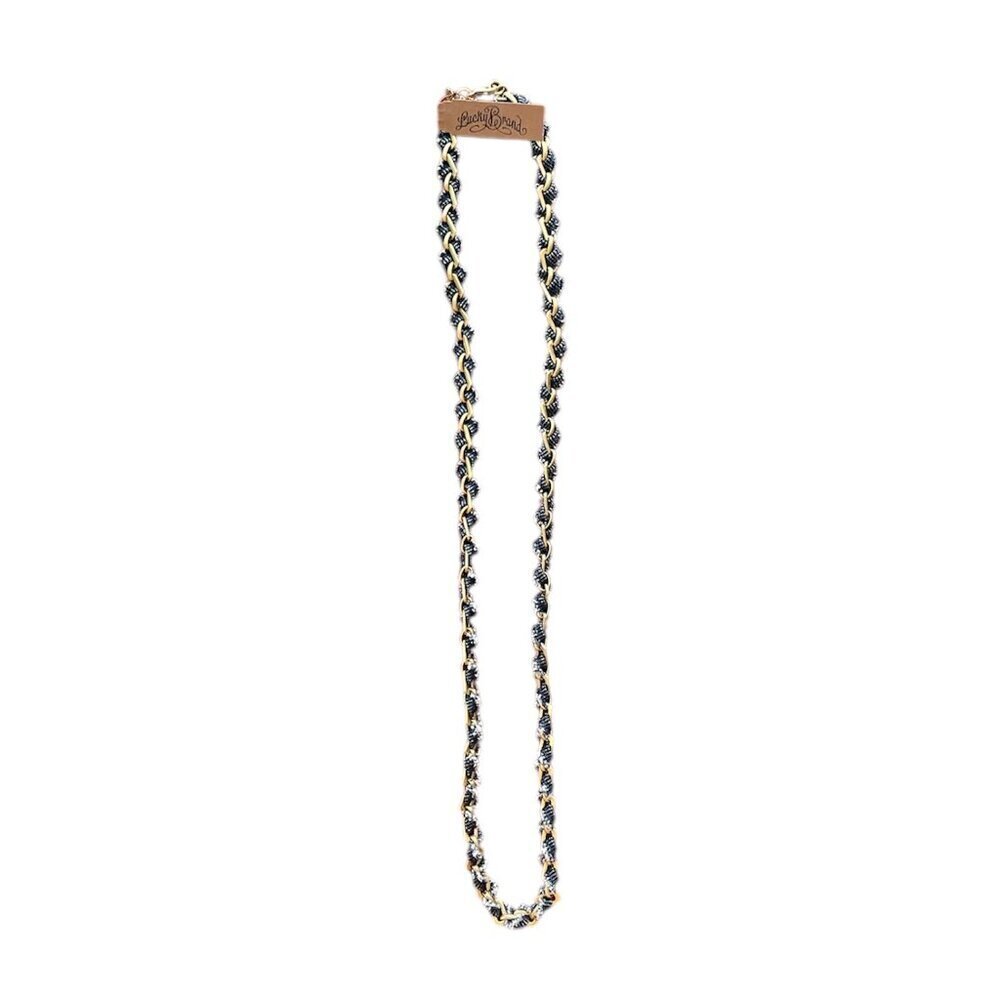 LUCKY BRAND LINK NECKLACE / WRAP BRACELET WITH RIBBON INSERT GOLD TONED